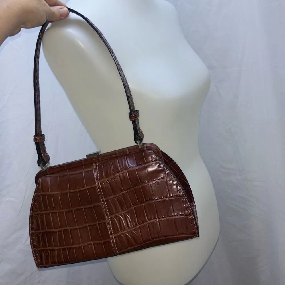 Classic Croc-Embossed Top-Handle Bag in Dark Brown